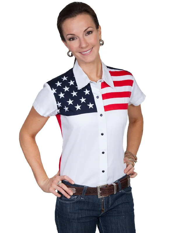 Women's Outdoor Activity Garments Scully Western Womens White 100% Cotton S/S USA Flag Western Shirt Women's Outdoor Activity Garments Scully Western Womens White 100% Cotton S/S USA Flag Western Shirt
