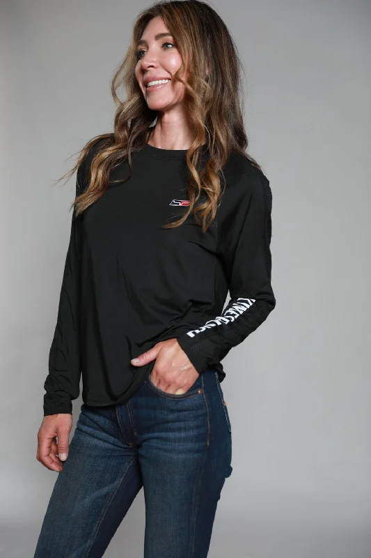 Women's Resort Attire Kimes Ranch Womens K1 Tech Tee Black Polyester Blend L/S T-Shirt