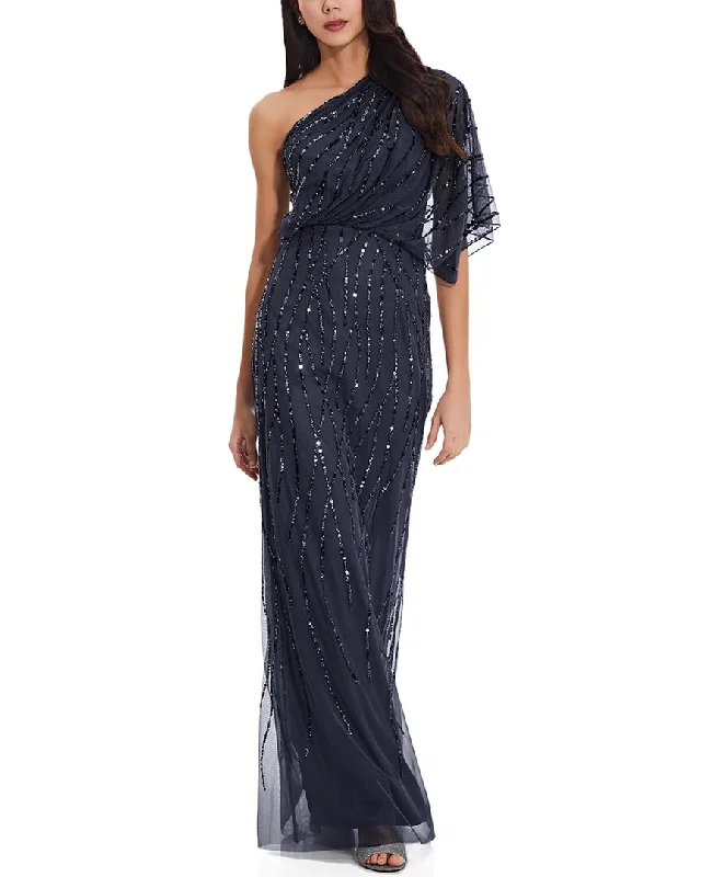 Women's Chic Outerwear Outfit Adrianna Papell Long One Shoulder Beaded Dress