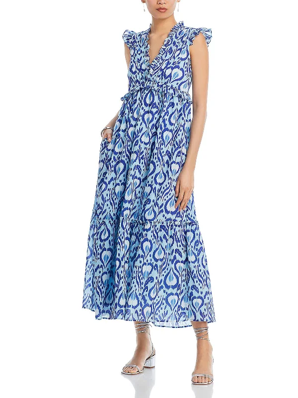 Latest Trends Womens Ruffled Neck Tea-Length Tunic Dress