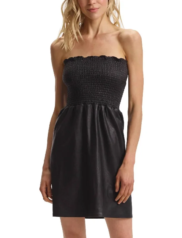 Versatile Outfits Faux Leather Smocked Dress In Black
