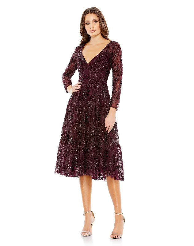 Outlet Clothing Lace Embellished Long Sleeve Rufffle Hem Dress