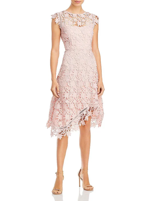 Women's Vintage-Inspired Outfit Womens Lace Overlay Asymmetric Cocktail Dress