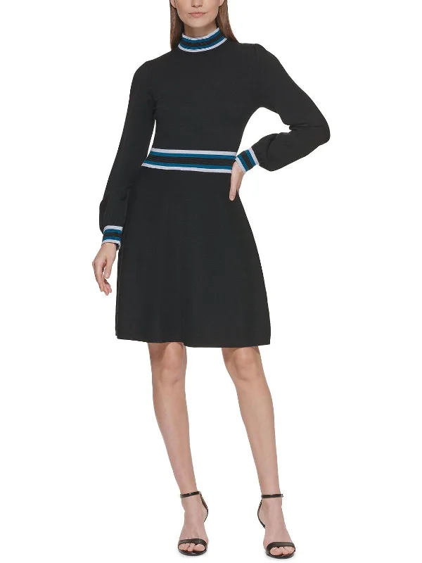 Stylish Savings Womens Mock Neck Knee Fit & Flare Dress