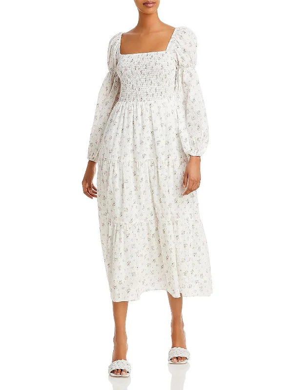 Friday Deals You Can't Resist Womens Floral Print Tea-length Sundress