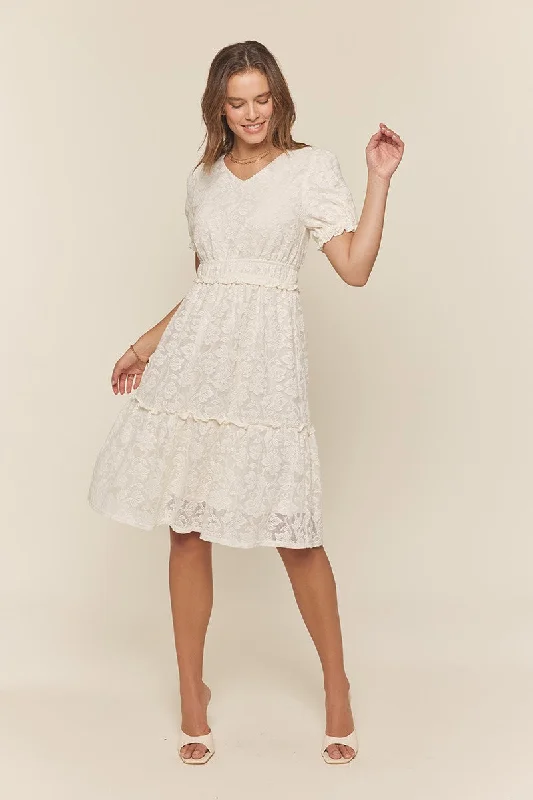 Get More, Spend Less Off White Ruffle Detail Lace Dress