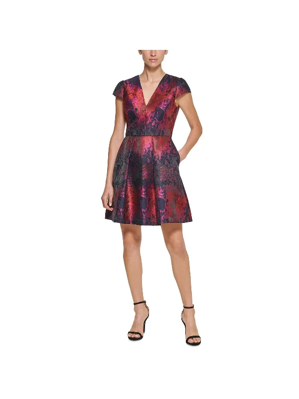 Elegant Designs At Reduced Prices Womens Jacquard V-Neck Fit & Flare Dress