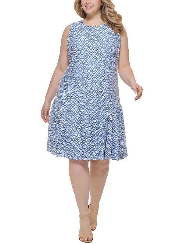 Women Apparel Plus Womens Lace Diamond Print Fit & Flare Dress