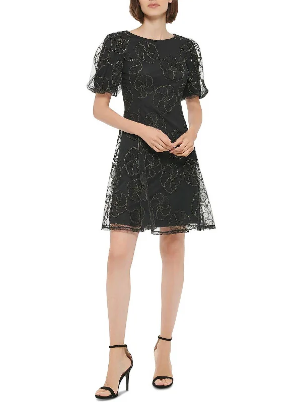 Women's Date Night Outfit Womens Embroidered Mesh Fit & Flare Dress