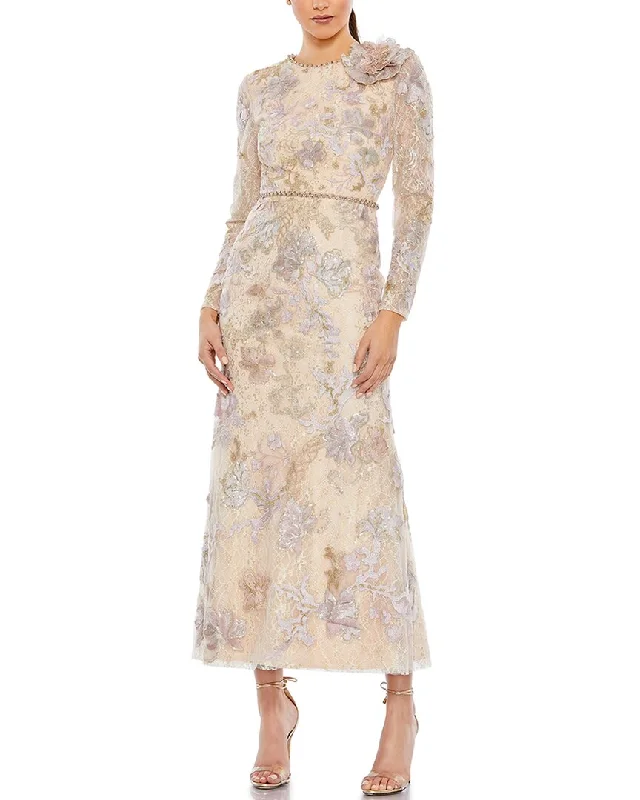 Flowy Fabric Mac Duggal Long Sleeve Rose Dress