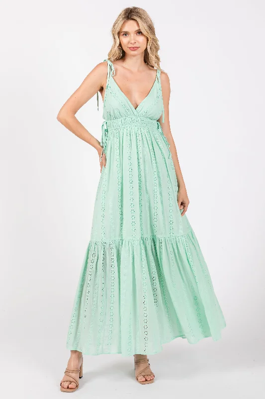 Limited-Time Offers You Can't Ignore Mint Green Floral Eyelet Shoulder Tie Dress